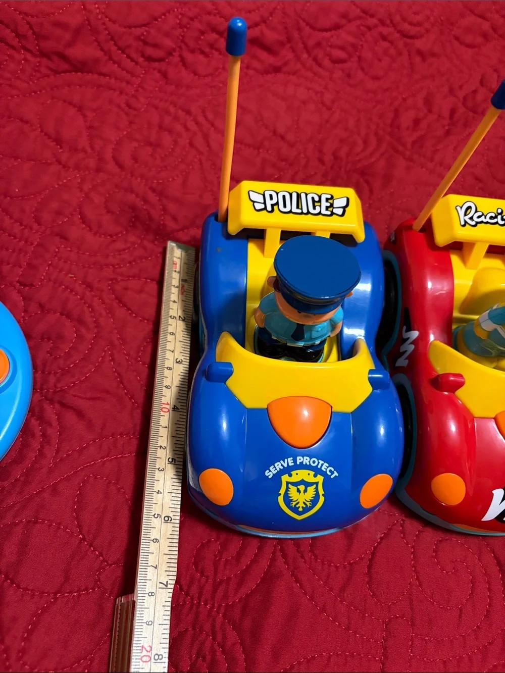 Kids Remote Control Police and Race Car Toy Set - Blue & Red